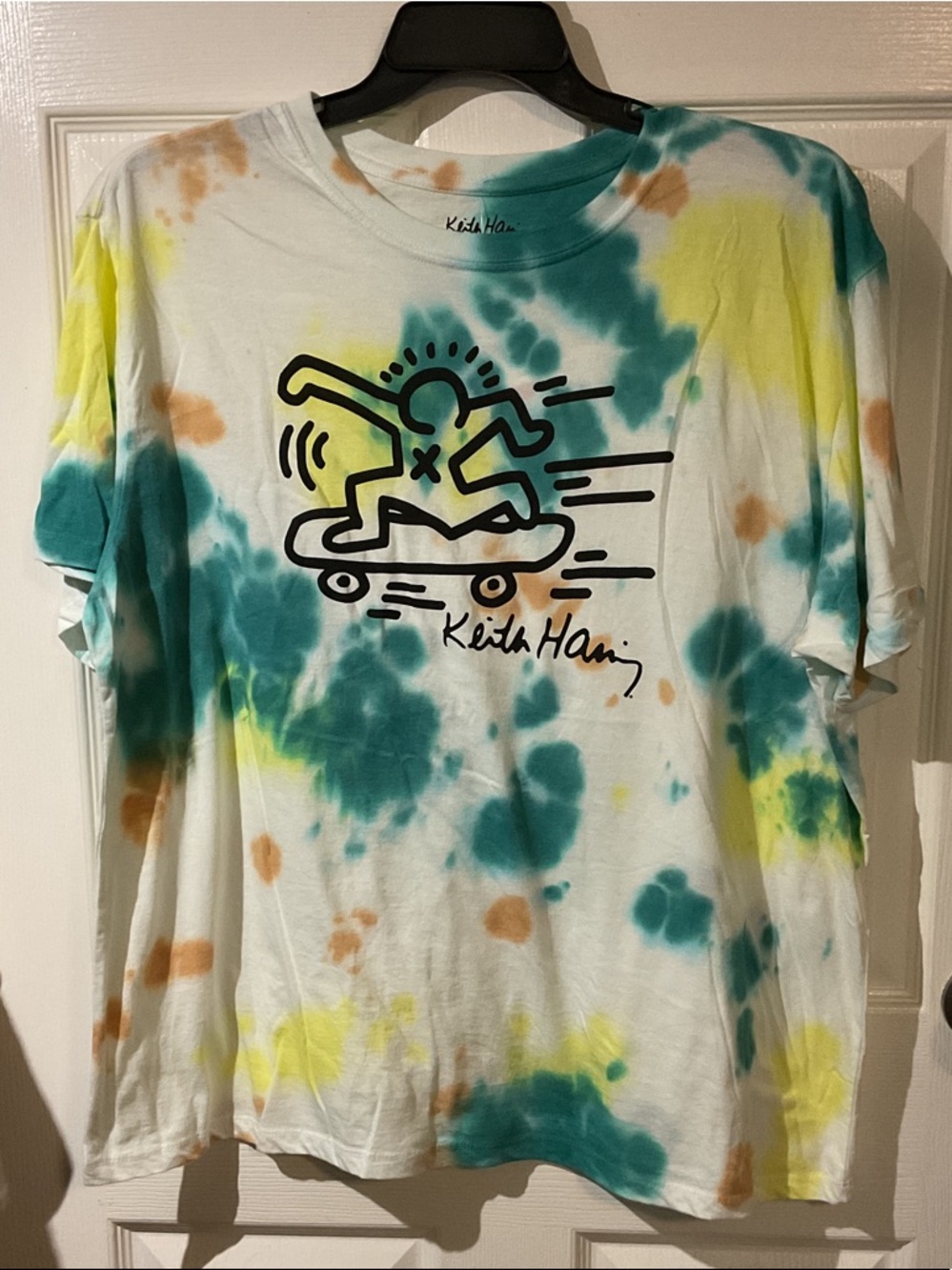 NWT Keith Haring Tie-Dye Skate Graphic Short Sleeve T-Shirt - Teal/Yellow/Brown